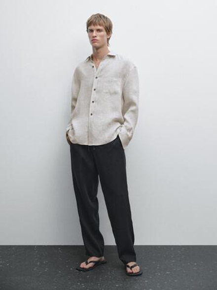 Massimo Dutti Брюки-джоггеры из 100% льна, черный
