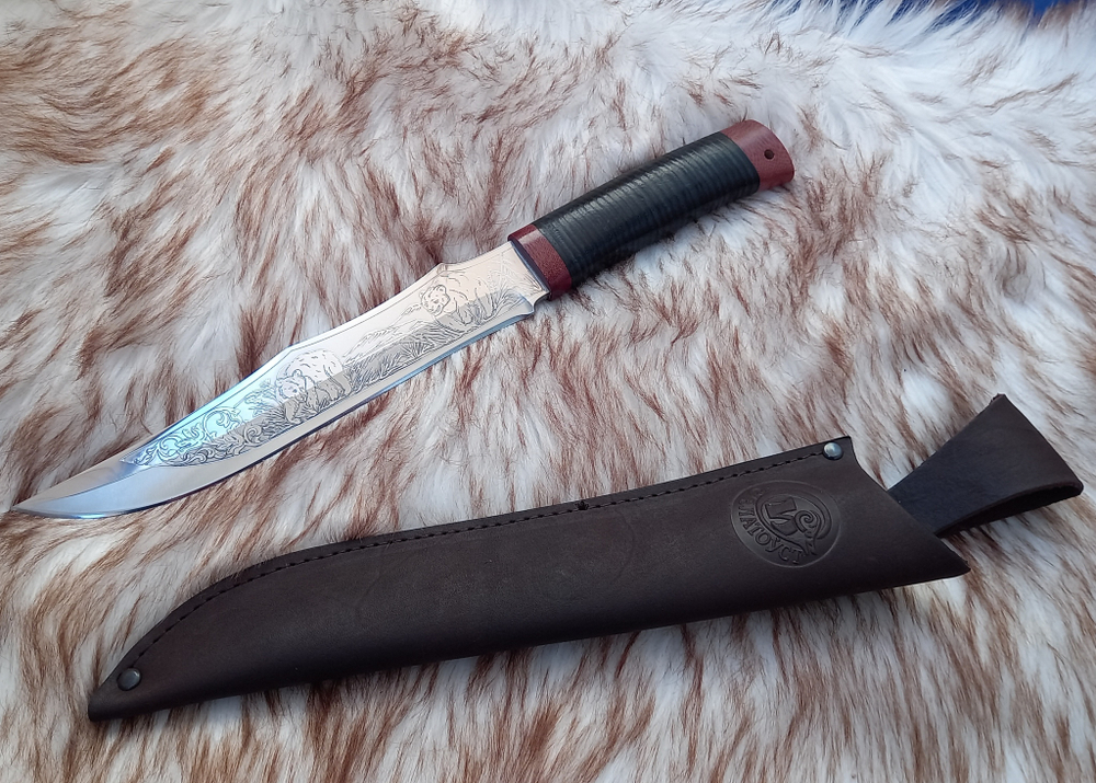 Охотничий нож НС-35 Медвежатник (40Х10С2М) гравировка (Златоуст)