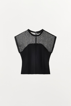 ZARA КОМБИНИРОВАННЫЙ ТРИКОТАЖНЫЙ ТОП, ЧЕРНЫЙ