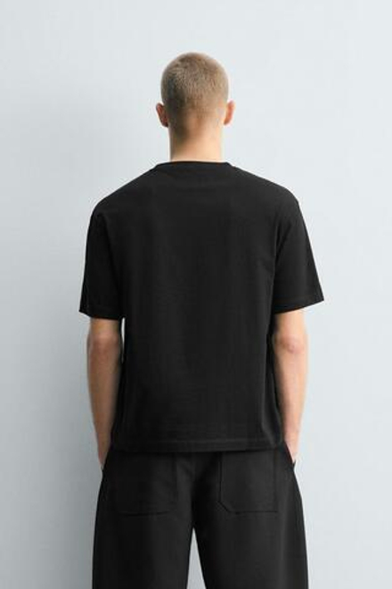 ZARA ФУТБОЛКА ИЗ МЕРСЕРИЗОВАННОГО ХЛОПКА С КОРОТКИМИ РУКАВАМИ, ЧЕРНЫЙ