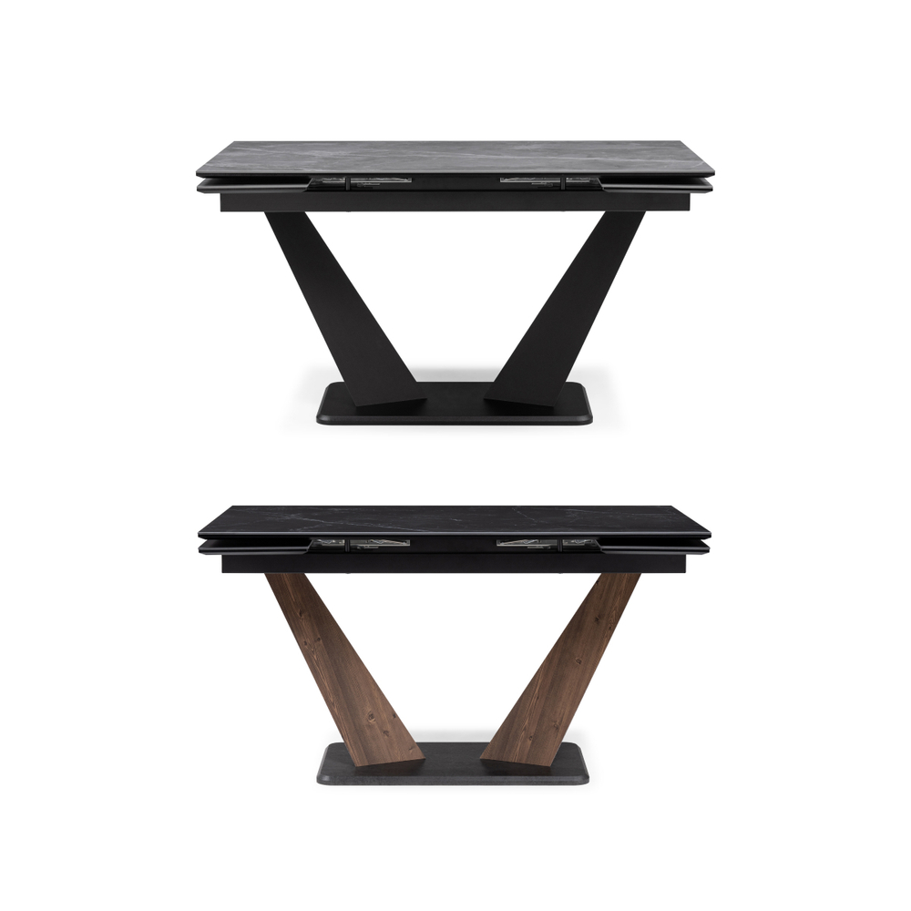 Керамический стол Woodville Кели 140(200)х80х76 серый мрамор, черный