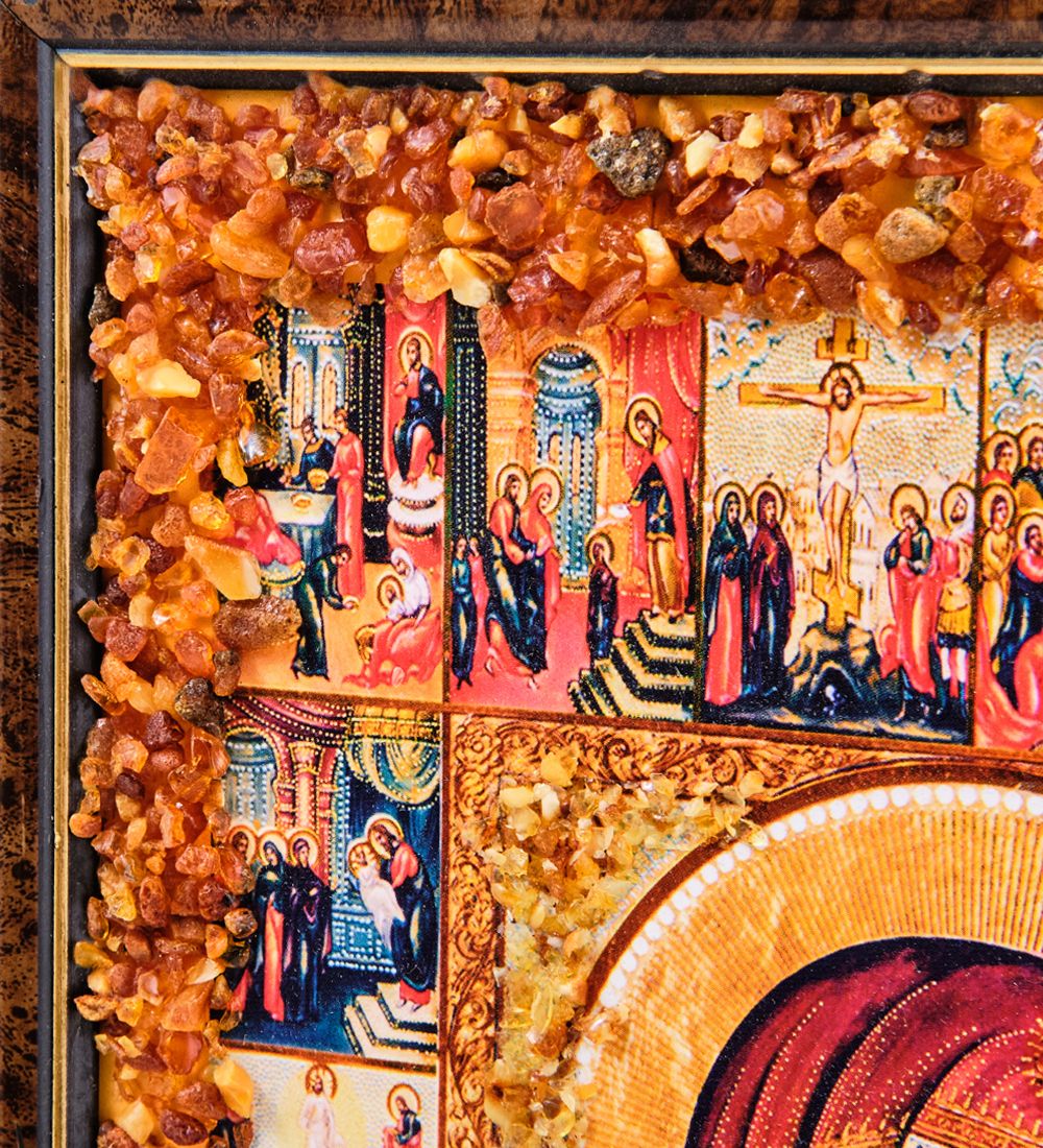 AMB-02/17 Икона «Казанская Божией Матери» (с янтарной крошкой) H-34см