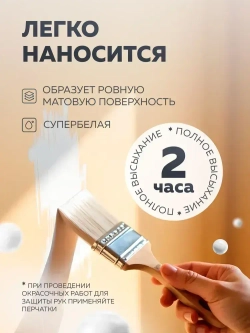 Краска интерьерная ОLECOLOR для стен и потолков, 3 кг, белая, без запаха, Быстросохнущая, Акриловая, Водоэмульсионная, Матовое покрытие