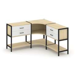 Shelf System Трехсекционный угловой стеллаж двухярусный с ящиками SN.STMU-231 Акация Лорка/Белый/Мет