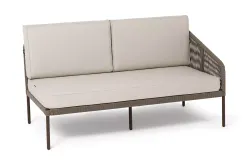 "Канны" левый модуль плетеный из роупа, каркас алюминий коричневый (RAL8016) муар, роуп коричневый круглый, ткань бежевая 035