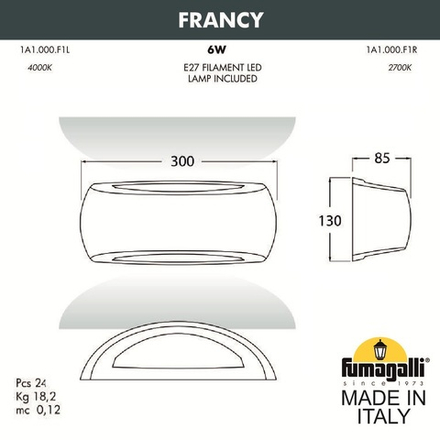 Уличное бра FUMAGALLI FRANCY 1A1.000.000.AYF1R