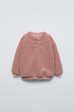 ZARA ТОЛСТОВКА ИЗ ИСКУССТВЕННОЙ ОВЧИНЫ, ТЕМНО-РОЗОВЫЙ