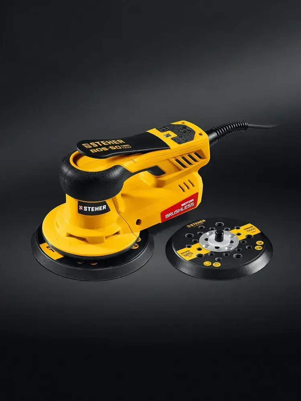 STEHER BOS-50 Duo, d125 / d150 мм, 5.0 мм, 350 Вт, бесщеточная орбитально-шлифовальная машина, кейс (BOS-50)
