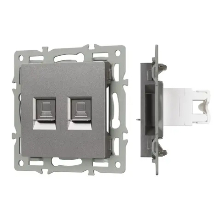 Механизм компьютерной розетки двойной SCT-MPC2-PL-GR (RJ-45, CAT6) (Arlight, -) 045338