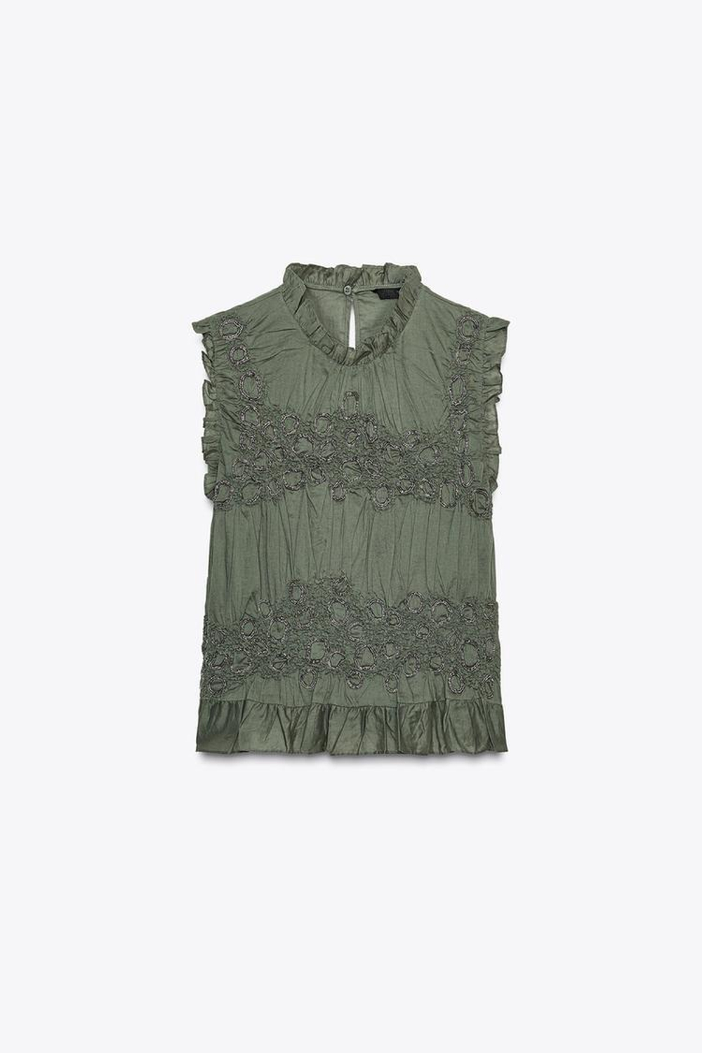 ZARA ТОП С БУСИНАМИ — ZW COLLECTION, ЗЕЛЕНЫЙ/СЕРЫЙ