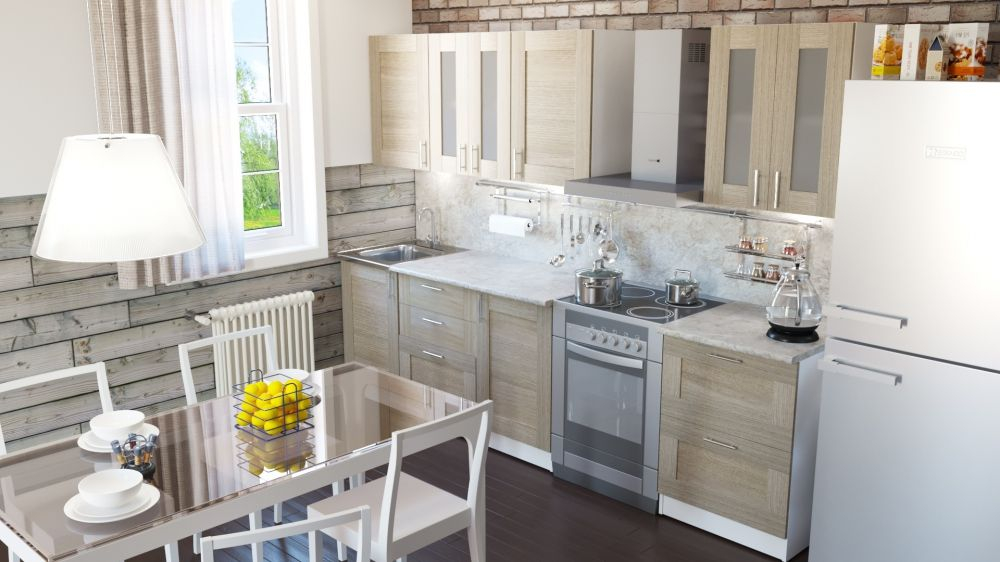 Кухонный гарнитур Лира макси 1800 мм (Квадро шимо светлый/Белый, Малага)