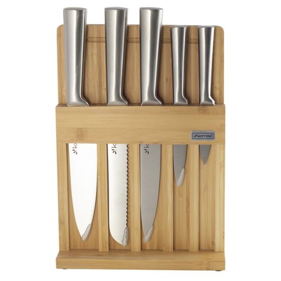 Набор кухонный ножей Kamille KM 5168 из нержавеющей стали на подставке из бамбука с разделочной доской