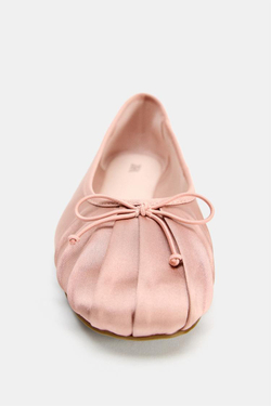 ZARA АТЛАСНЫЕ БАЛЕТКИ С БАНТОМ, РОЗОВЫЙ