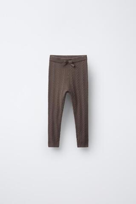 ZARA ТРИКОТАЖНЫЕ ЛЕГИНСЫ С КОСАМИ, СЕРОВАТО-КОРИЧНЕВЫЙ
