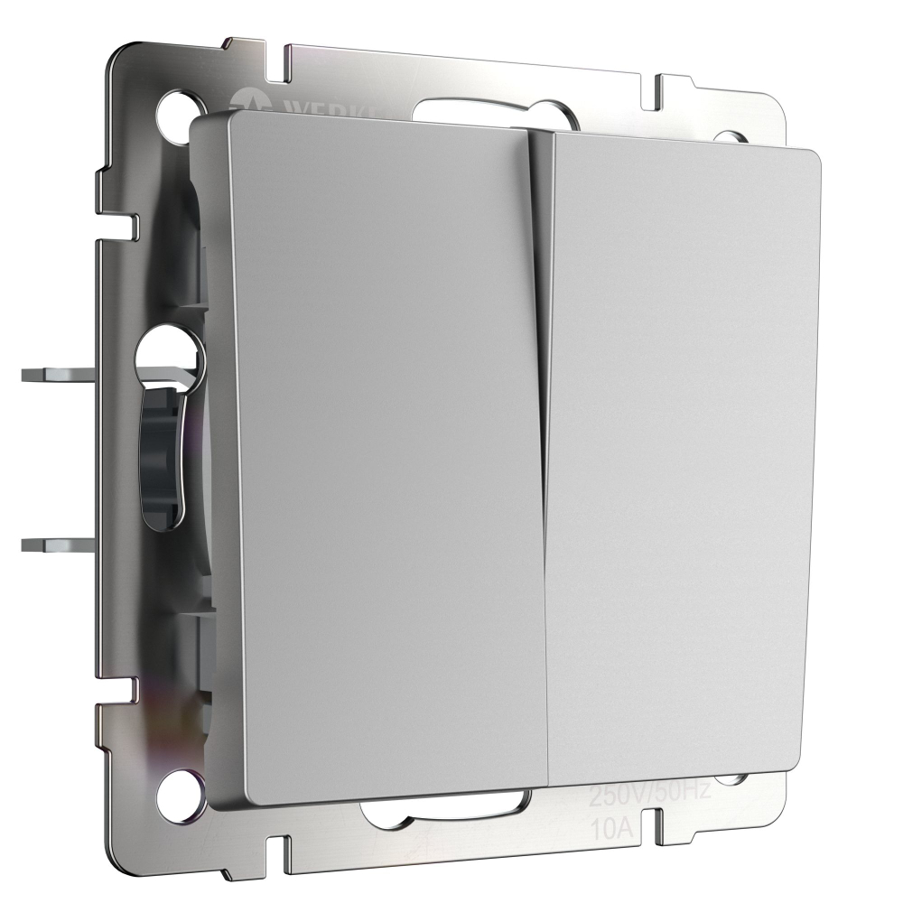 Выключатель двухклавишный проходной (серебряный)