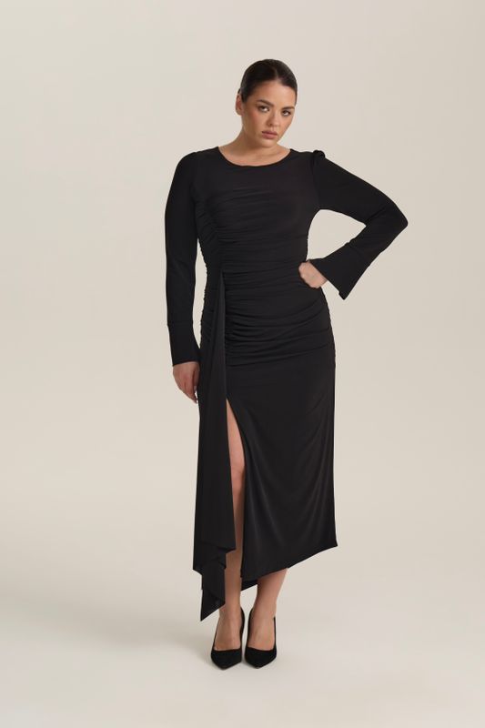 Платье трикотажное с драпировками, черный