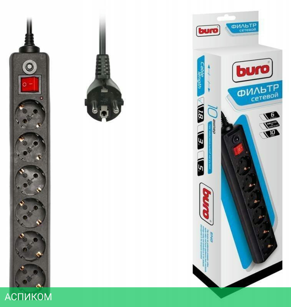 Сетевой фильтр Buro 600SH-1.8-B черный
