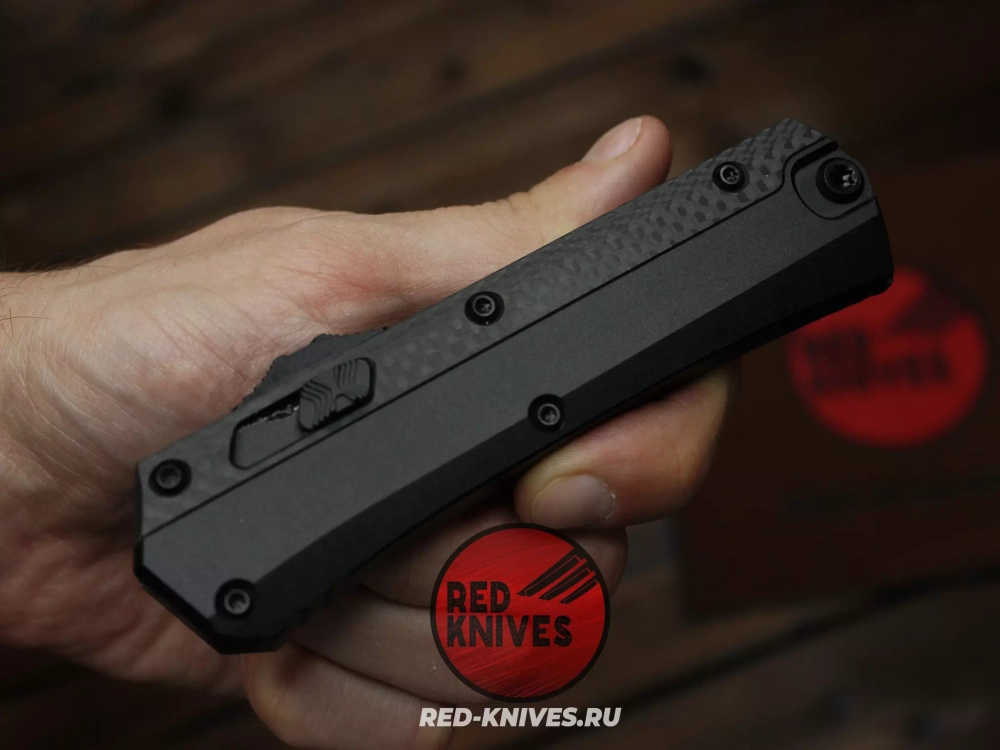 Нож Microtech 184-10 GLYKON рукоять черная / карбон, черный клинок RK-478