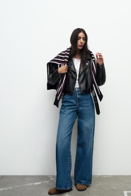 ZARA КУРТКА В БАЙКЕРСКОМ СТИЛЕ ИЗ БЛЕСТЯЩЕЙ ТКАНИ, ЧЕРНЫЙ