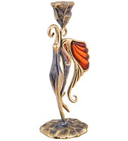 Народные промыслы AM-3913 Подсвечник «Мотылек» (латунь, янтарь)