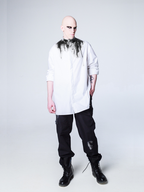 Рубашка "Смородина" с окрашиванием. Бело-черная