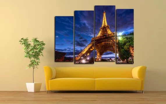 Модульная картина "Ночная Эйфелева башня"