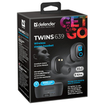 Наушники с микрофоном (гарнитура) DEFENDER TWINS 639, Bluetooth, беспроводные, черные,