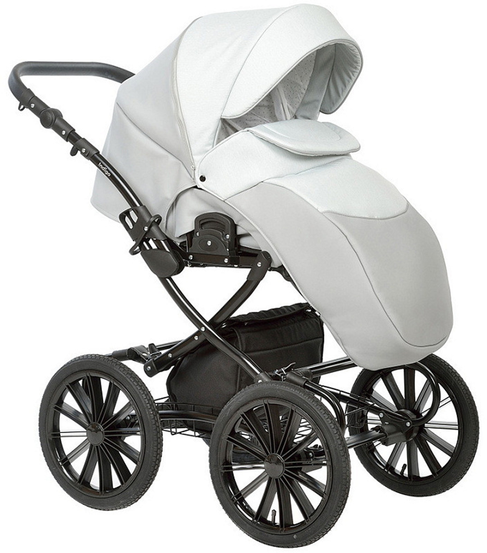 Детская коляска Indigo Porto Classic 14 3 в 1 с автокреслом Avionaut Cosmo Po 02 св.серая кожа+св.серый лен