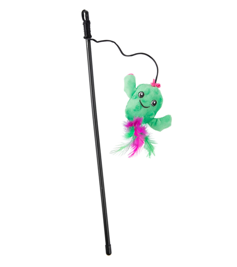 Mr.Kranch Игрушка-дразнилка для кошек Кактус плюшевая с кошачьей мятой и перышками 17см. зеленая