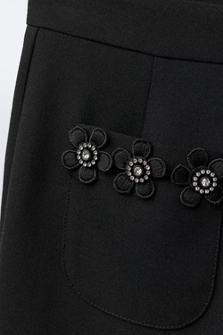 ZARA БРЮКИ С ЦВЕТОЧНЫМИ УКРАШЕНИЯМИ, ЧЕРНЫЙ