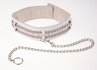 Ошейник натуральная кожа цепочки с карабином белый