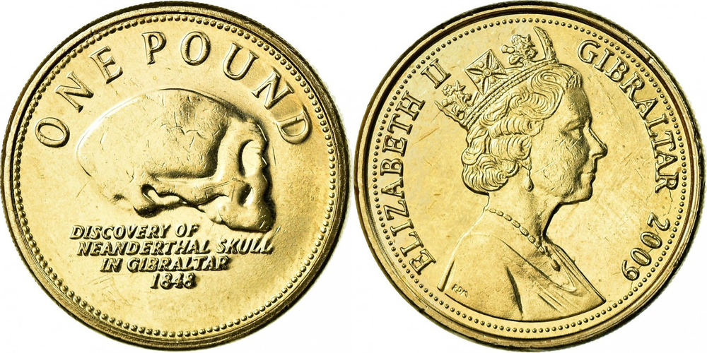 Гибралтар 1 фунт, 2005-2011 Череп неандертальца XF