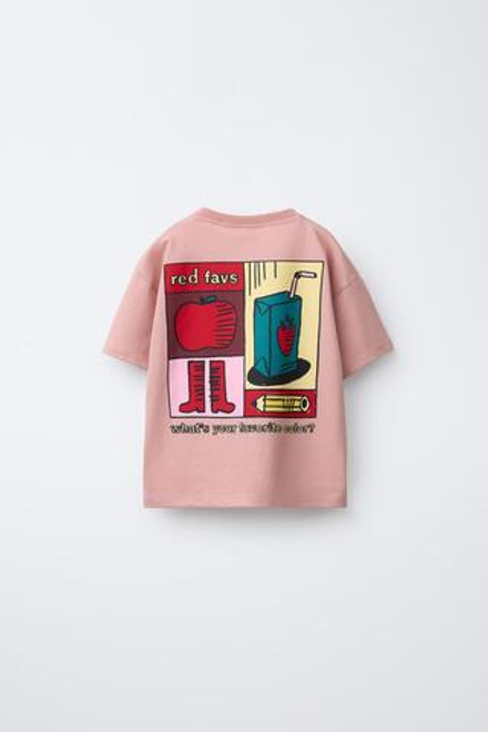 ZARA ФУТБОЛКА С ПРИНТОМ, МАЛИНОВЫЙ