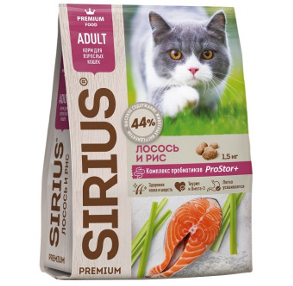 Sirius 0,4кг Сухой корм для взрослых кошек Лосось и курица