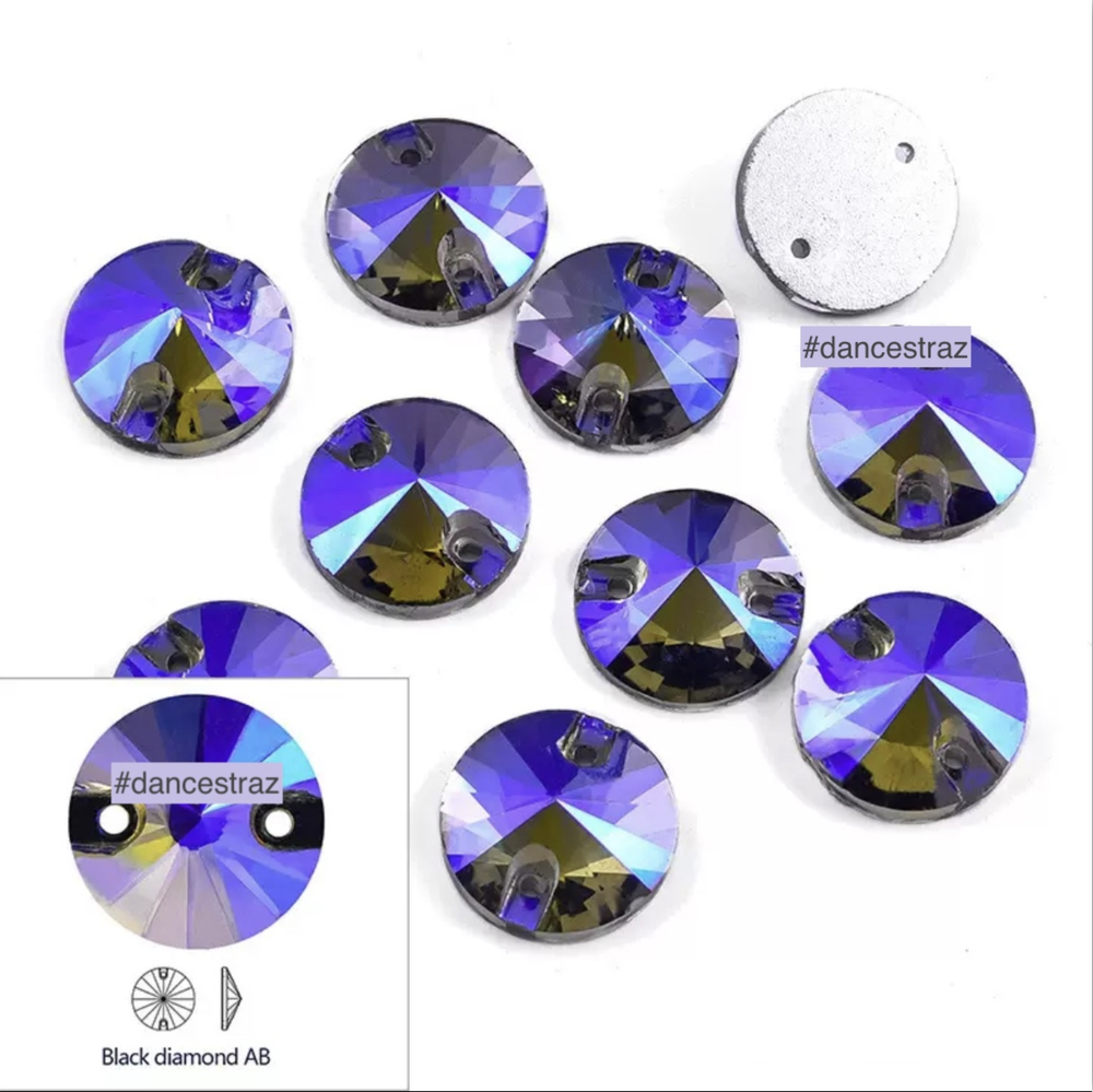 Стразы пришивные, Rivoli, Black Diamond AB, A3-P51, 14mm, (36 ea/pkg), (F2)