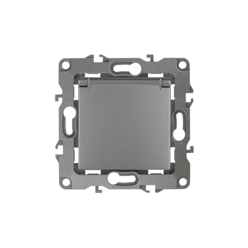 12-2103-12 ЭРА Розетка 2P+E Schuko со шторками с крышкой, 16A-250В, IP20, Эра12, графит | Эра 12 Графит
