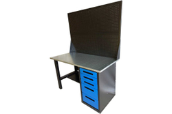 Верстак GWT-V1400B5 однотумбовый, 5 ящиков, с двумя экранами, синий 1400x700, Great Wolf