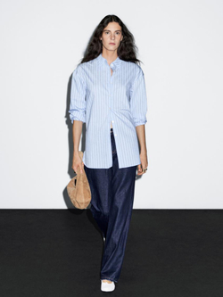 Massimo Dutti Рубашка из смесового хлопка в полоску, небесно-голубой