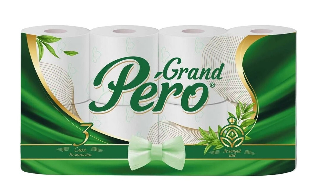 Туалетная бумага GrandPero Зелёный чай 3 слоя. 8 рулонов