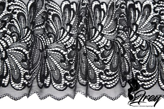 1327 Кружево эластичное 20 см, Италия, черный 170