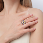 Кольцо «Анютины глазки» из красного золота с фианитами и эмалью