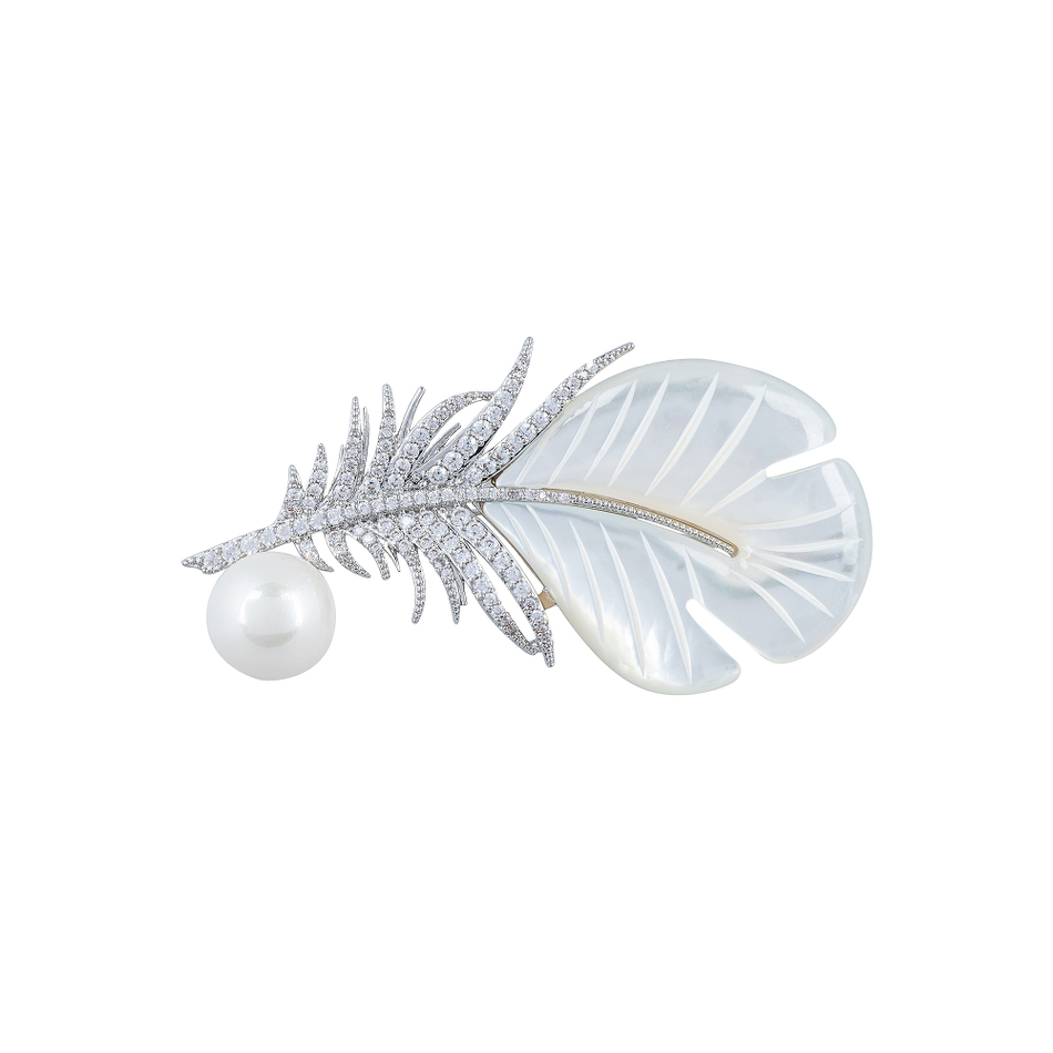 Брошь Shadore Перо Natural shell + Artificial pearl XR07613A1 S