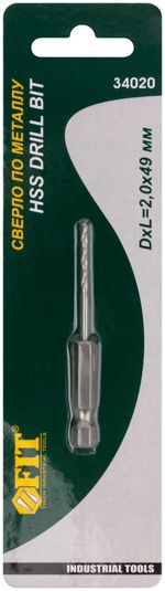 Сверло hss по металлу, u-хвостовик под биту, 2 х 49 мм, FIT, 34020