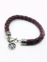 Кожаный браслет со вставкой из серебра/Без покрытия/Со вставкой "Спаси и сохрани"