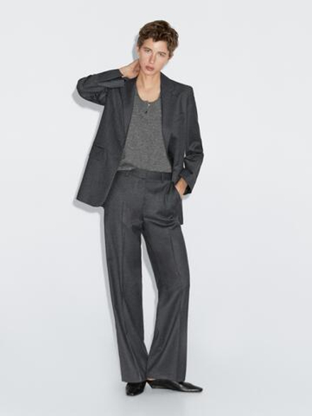 Massimo Dutti Костюмные брюки из 100% шерстяной фланели, серый