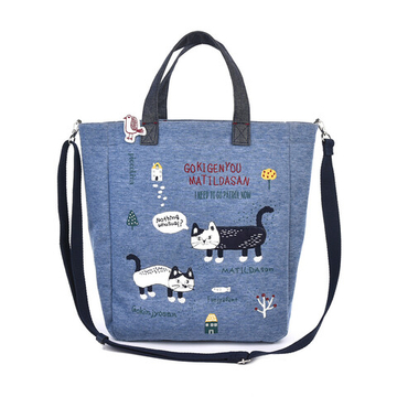 Тоут 2-в-1 с кошкой "MATILDAsan", c ремнем через плечо, на молнии, джинсовый синий, 23-6632-2, KUSUGURU