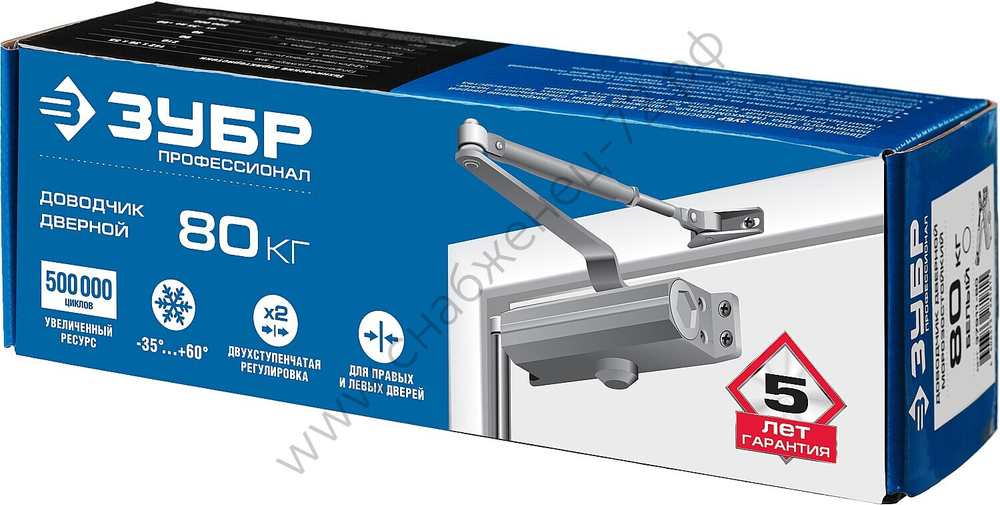 ЗУБР до 80 кг, цвет белый, дверной доводчик, Профессионал (37911-80)