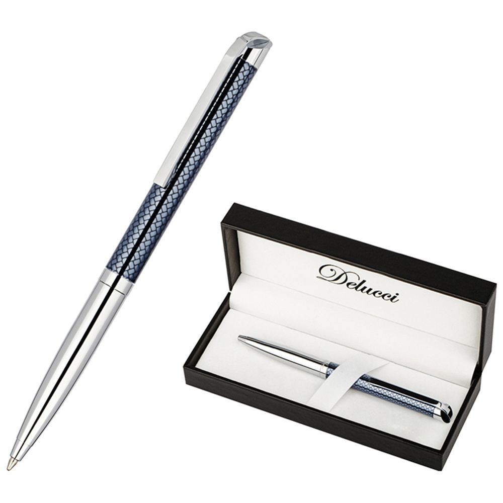 Ручка шариковая Delucci &quot;Volare&quot; синяя, 1,0мм, корпус серебро/серо-голубой, поворот., подарочная упаковка