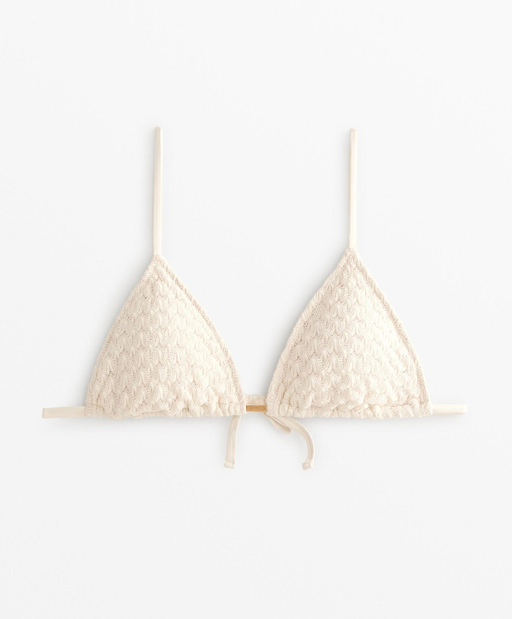 OYSHO Треугольный бикини-топ связанный крючком, экрю
