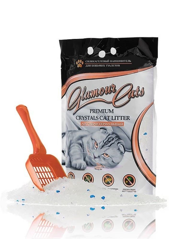 Наполнитель GLAMUR CATS силикагелевый антибактериальный, 3,8л